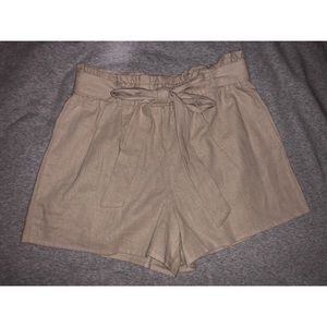 khaki paper bag waist shorts